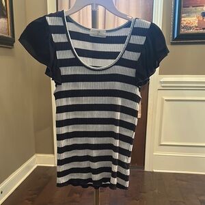 Anthropologie Brand t.la Striped Black and White Flutter SleeveTop